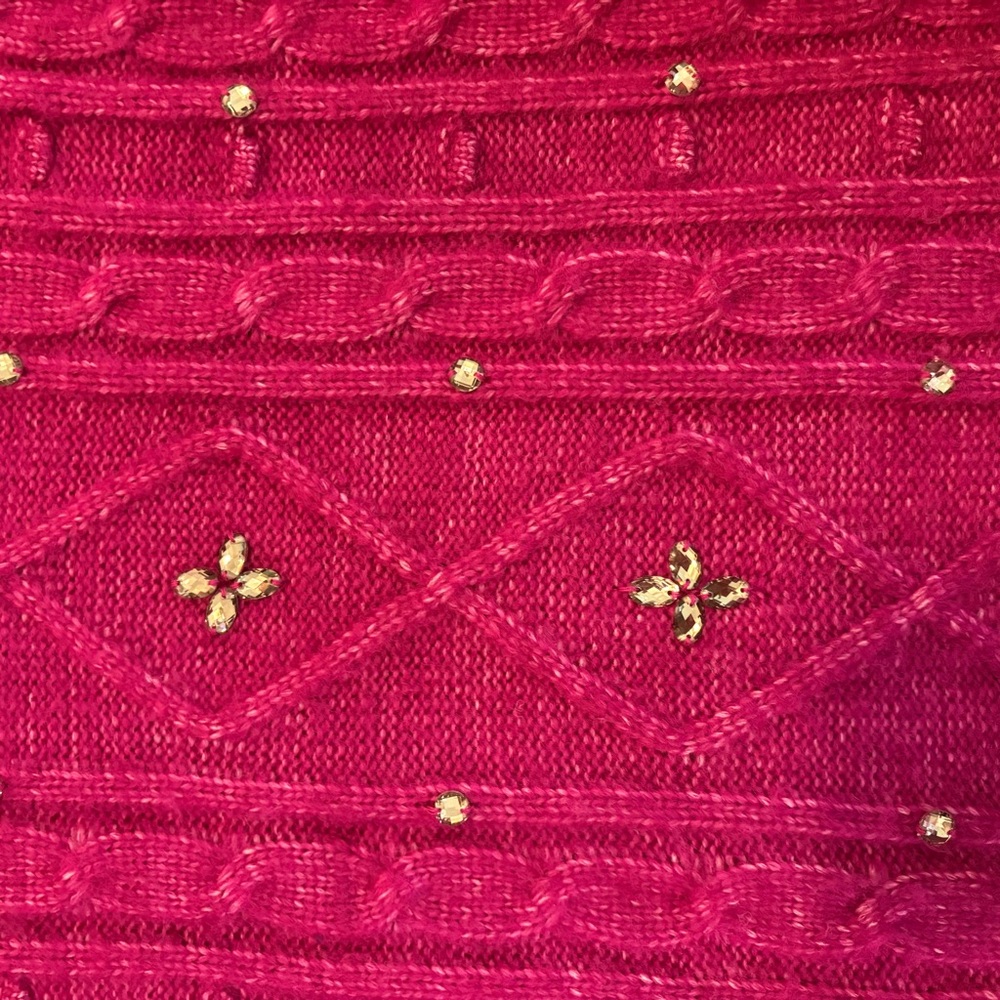 LOFT Fuchsia Beaded Cable Crewneck Sweater - Picture 3 of 4